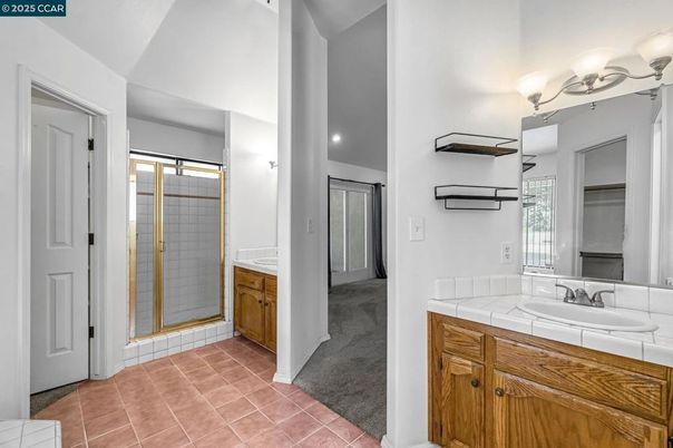 Bathroom, Glass Shower, Interior, Recessed Lighting, Tile Countertops