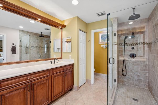 Bathroom, Glass Shower, Interior, Recessed Lighting