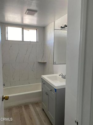 Bathroom, Interior, Marble Walls, Wood Texture Flooring
