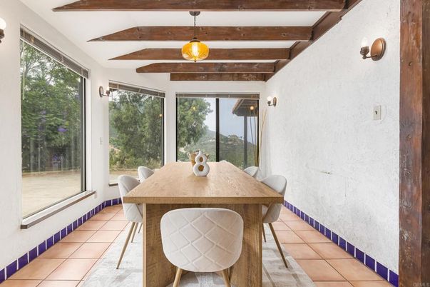 Dining room, Interior, Pendant Lights, Wooden Beams
