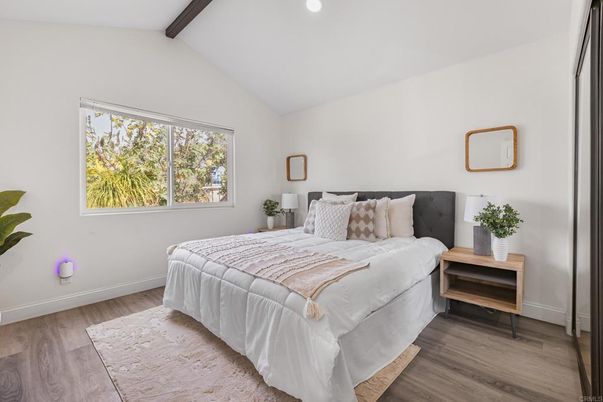 Bedroom, Interior, Recessed Lighting, Wooden Beams, Wood Texture Flooring
