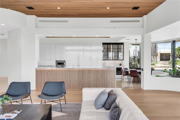 Dining room, Interior, Living room, Pendant Lights, Recessed Lighting, Wooden Ceilings, Wood Texture Flooring