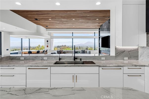 Interior, Kitchen, Marble, Marble Walls, Recessed Lighting, Wooden Ceilings