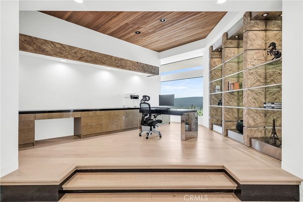 Home Office, Interior, Recessed Lighting, Wooden Ceilings, Wood Texture Flooring