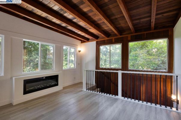 Empty room, Fireplace, Interior, Wooden Beams, Wooden Ceilings, Wood Texture Flooring