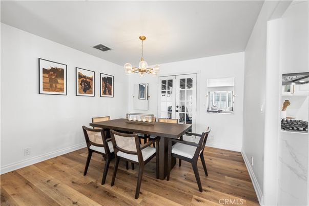 Dining room, Interior, Pendant Lights, Wood Texture Flooring