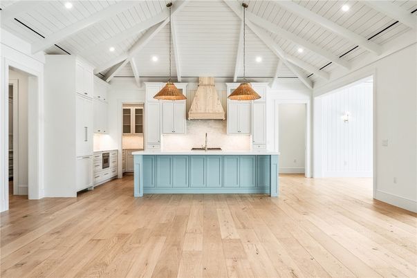 Interior, Kitchen, Pendant Lights, Recessed Lighting, Wood Texture Flooring