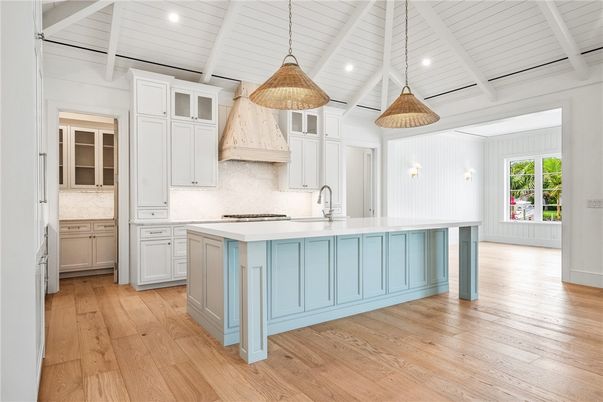 Interior, Kitchen, Pendant Lights, Recessed Lighting, Wood Texture Flooring