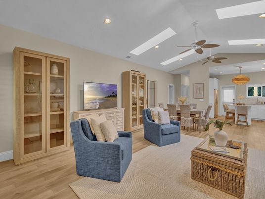 Dining room, Interior, Living room, Recessed Lighting, Wood Texture Flooring