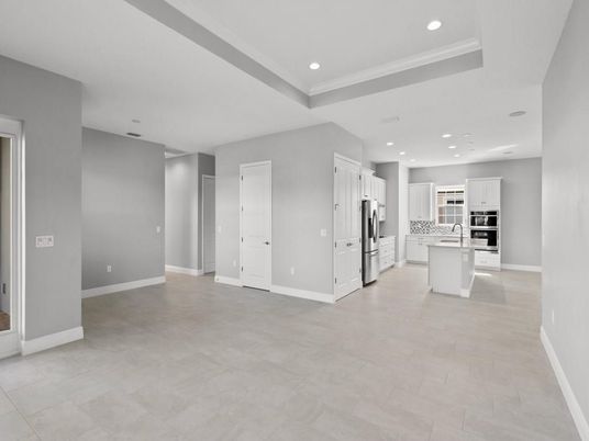 Empty room, Interior, Kitchen, Recessed Lighting, Stainless Steel Appliances