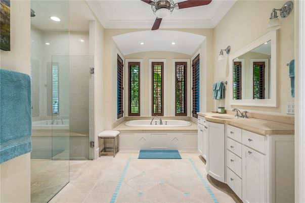 Bathroom, Dual Sink Vanities, Glass Shower, Interior, Recessed Lighting