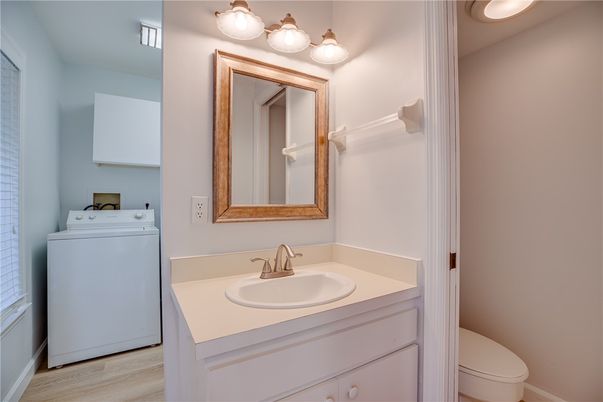 Bathroom, Interior, Washer, Wood Texture Flooring