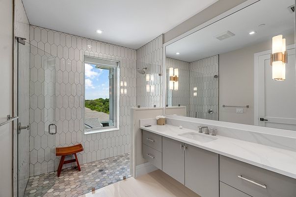 Bathroom, Dual Sink Vanities, Glass Shower, Interior, Recessed Lighting