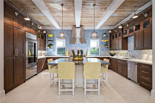 Interior, Kitchen, Pendant Lights, Stainless Steel Appliances, Wooden Ceilings