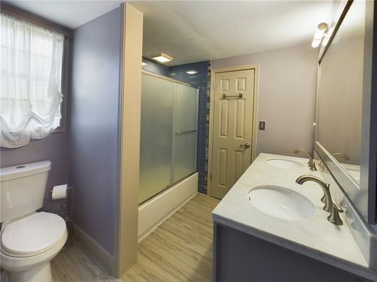 Bathroom, Glass Shower, Interior, Wood Texture Flooring