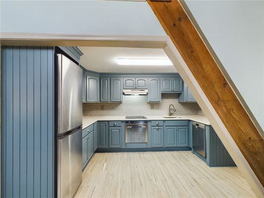 Interior, Kitchen, Stainless Steel Appliances, Wood Texture Flooring
