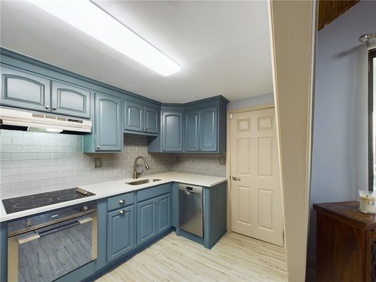 Interior, Kitchen, Stainless Steel Appliances, Wood Texture Flooring