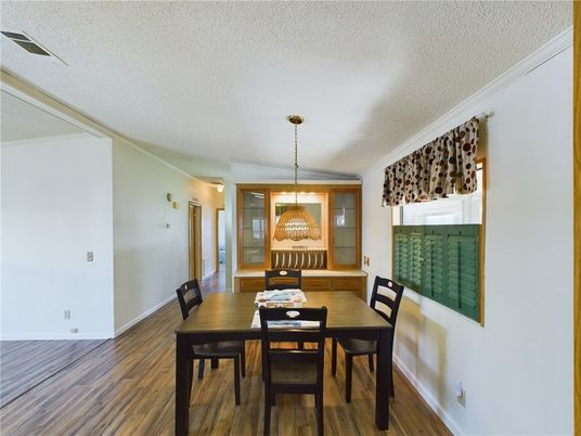 Dining room, Interior, Pendant Lights, Wood Texture Flooring