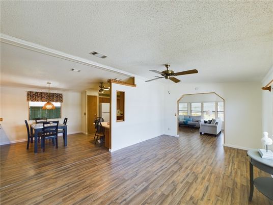 Dining room, Interior, Pendant Lights, Wood Texture Flooring