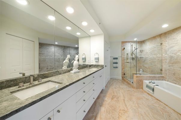 Bathroom, Dual Sink Vanities, Glass Shower, Interior, Recessed Lighting