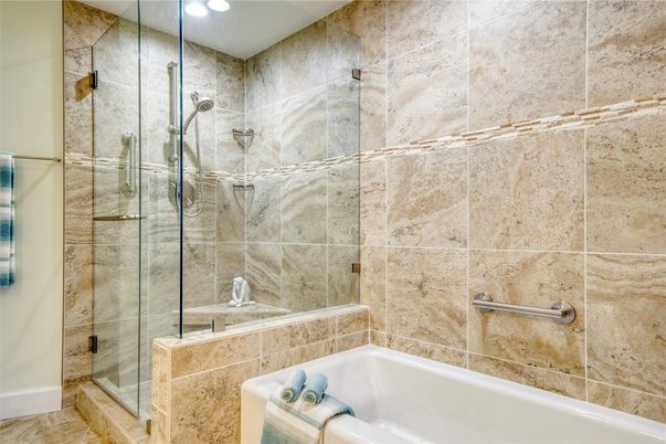 Bathroom, Glass Shower, Interior, Recessed Lighting