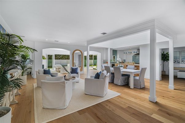 Dining room, Interior, Kitchen, Living room, Pendant Lights, Recessed Lighting, Wood Texture Flooring