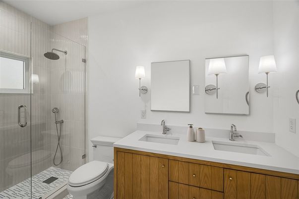 Bathroom, Dual Sink Vanities, Glass Shower, Interior