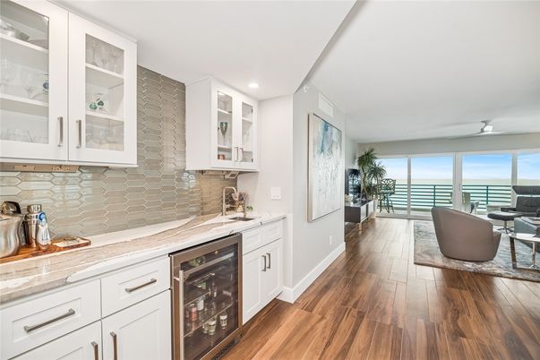 Interior, Kitchen, Living room, Recessed Lighting, Water, Wood Texture Flooring