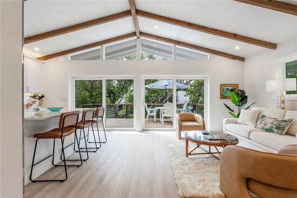 Interior, Living room, Recessed Lighting, Wooden Beams, Wood Texture Flooring