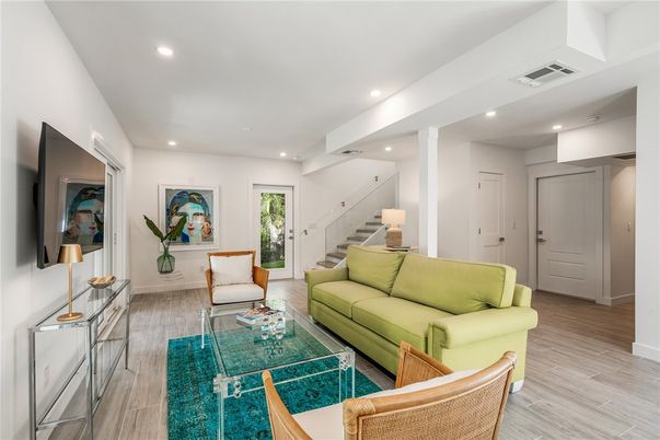 Interior, Living room, Recessed Lighting, Wood Texture Flooring