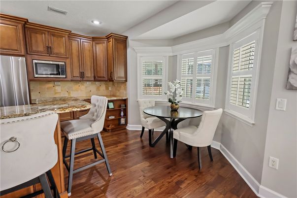 Dining room, Interior, Kitchen, Recessed Lighting, Wood Texture Flooring