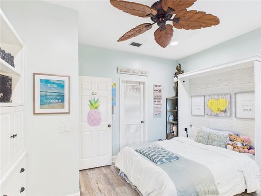 Bedroom, Interior, Recessed Lighting, Wood Texture Flooring