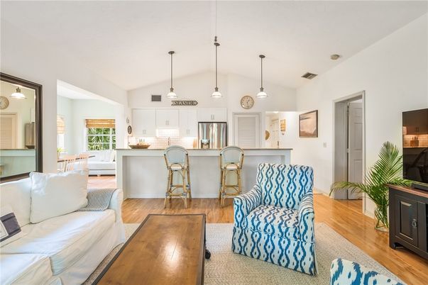 Interior, Kitchen, Living room, Pendant Lights, Stainless Steel Appliances, Wood Texture Flooring