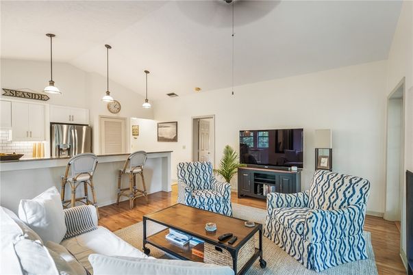 Interior, Kitchen, Living room, Pendant Lights, Stainless Steel Appliances, Wood Texture Flooring