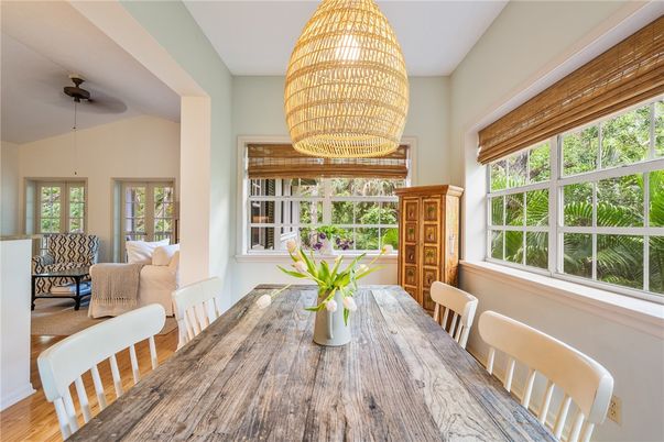 Dining room, Interior, Living room, Pendant Lights, Wood Texture Flooring