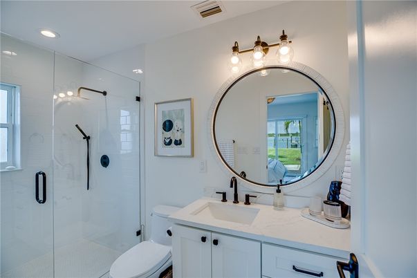 Bathroom, Glass Shower, Interior, Recessed Lighting