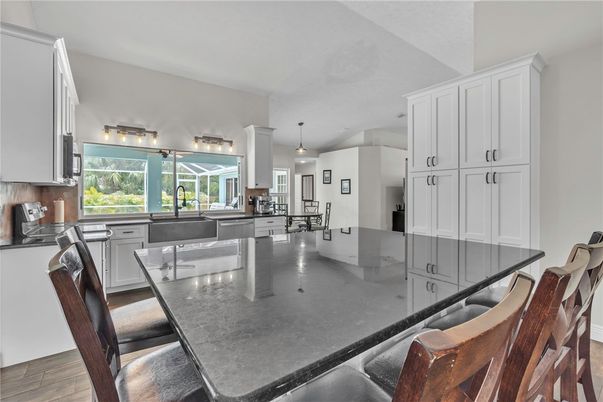Dining room, Interior, Kitchen, Pendant Lights, Wood Texture Flooring