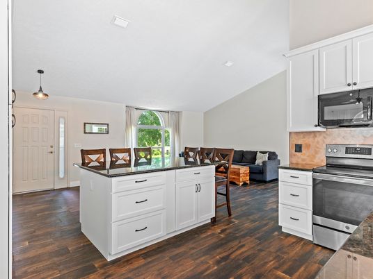 Interior, Kitchen, Living room, Pendant Lights, Stainless Steel Appliances, Wood Texture Flooring