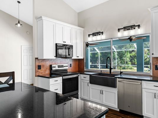 Interior, Kitchen, Pendant Lights, Stainless Steel Appliances, Wood Texture Flooring