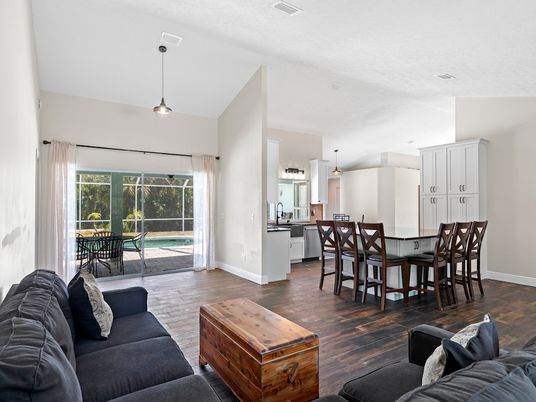 Dining room, Interior, Kitchen, Living room, Pendant Lights, Wood Texture Flooring