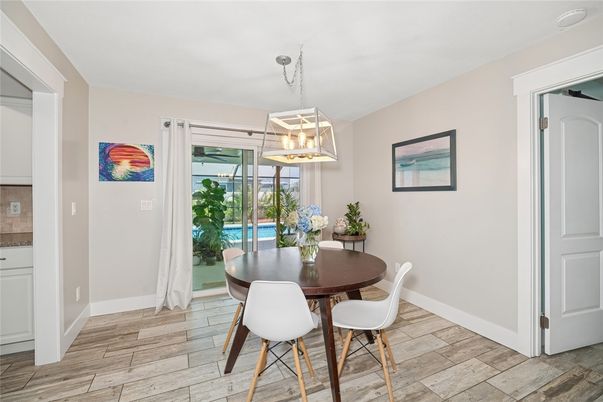 Dining room, Interior, Pendant Lights, Wood Texture Flooring