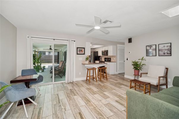 Interior, Kitchen, Living room, Stainless Steel Appliances, Wood Texture Flooring