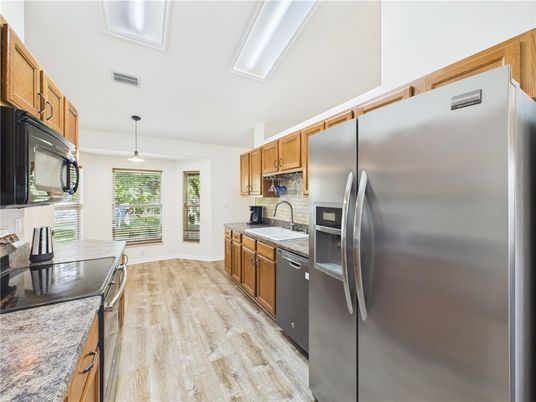 Interior, Kitchen, Pendant Lights, Wood Texture Flooring