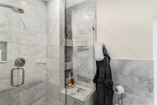 Bathroom, Glass Shower, Interior, Marble Walls