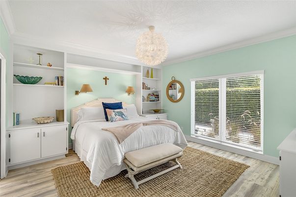 Bedroom, Chandelier, Interior, Wood Texture Flooring