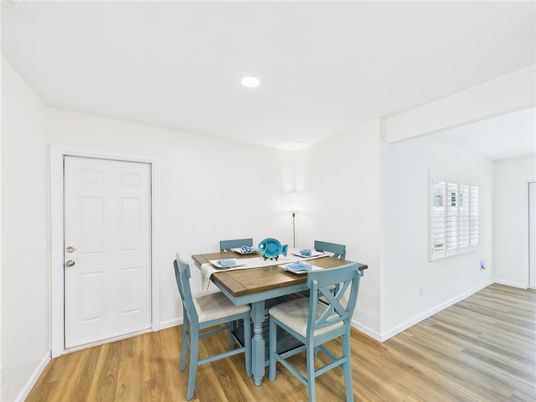 Dining room, Interior, Recessed Lighting, Wood Texture Flooring