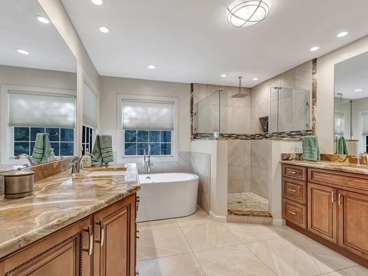 Bathroom, Dual Sink Vanities, Free Standing Baths, Glass Shower, Interior, Recessed Lighting