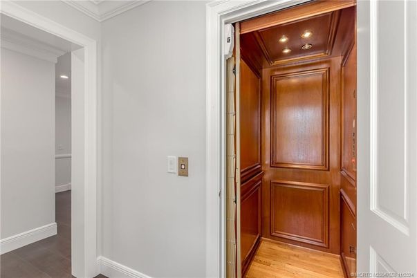 Elevator, Interior, Recessed Lighting, Wooden Ceilings, Wood Texture Flooring, Wooden Walls