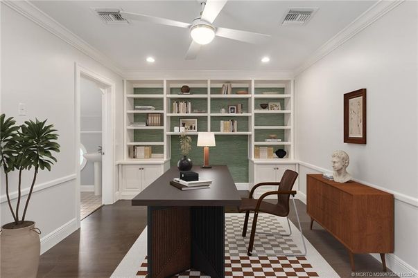 Home Office, Interior, Recessed Lighting, Wood Texture Flooring