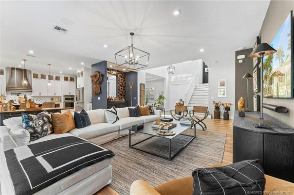 Dining room, Interior, Kitchen, Living room, Pendant Lights, Recessed Lighting, Stainless Steel Appliances, Wood Texture Flooring